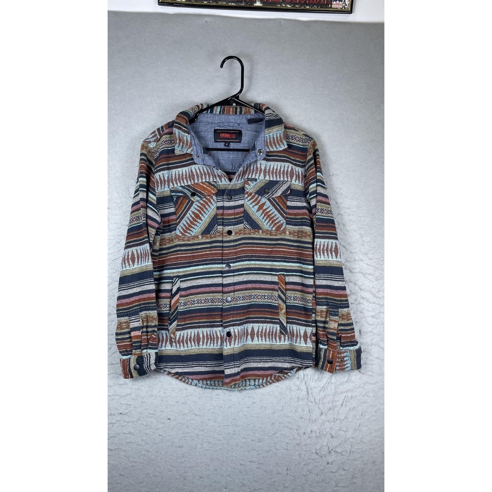 Rock & Roll Denim Jacket Mens Small Multicolor Western‎ Flannel Snap Front Lined